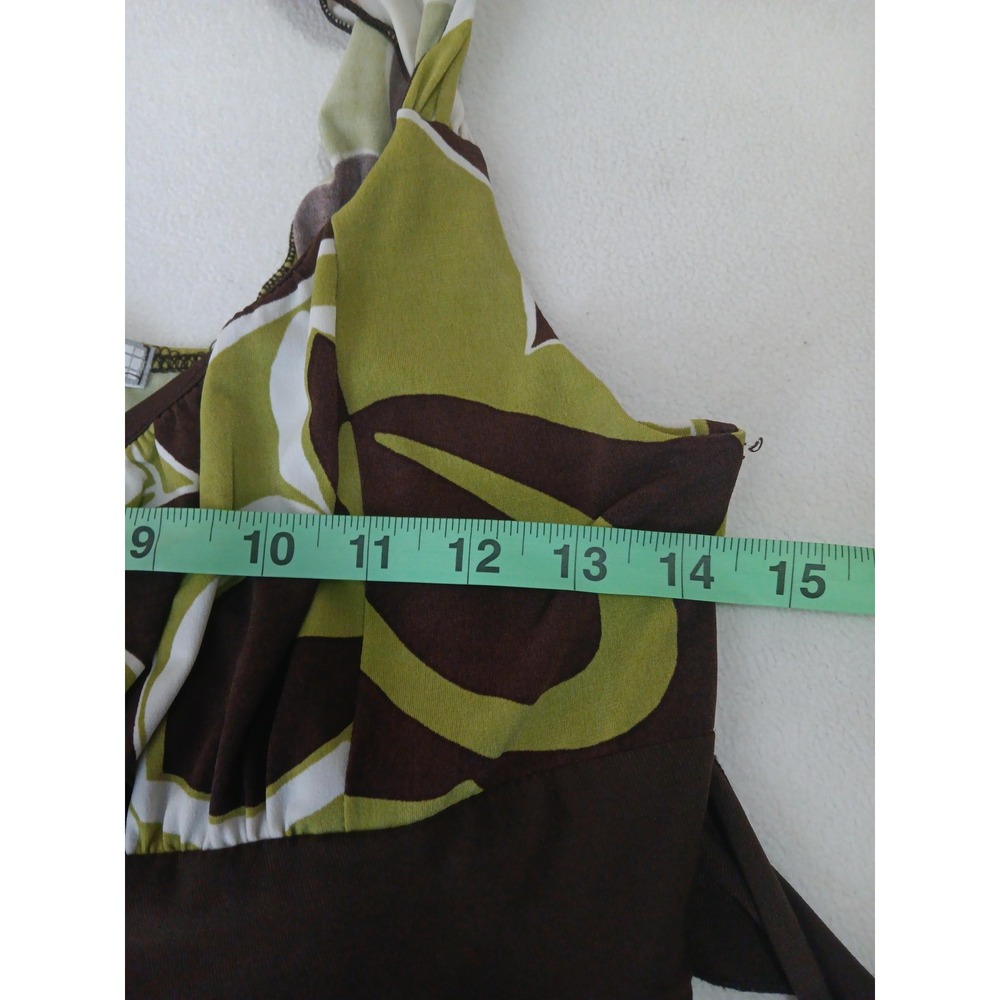 La Belle Dress Womens Large Green Brown Floral Short Square Neck Fit & Flare - Picture 5 of 7